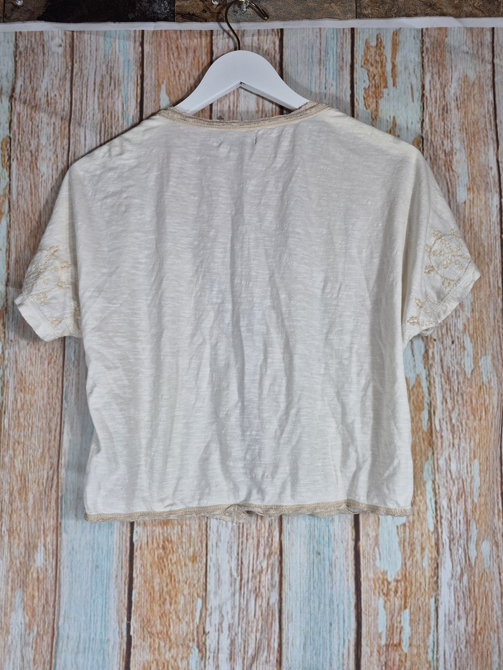 American Eagle Outfitters Cream Tie-Front Embroidered Tunic Size XS - Picture 2 of 3